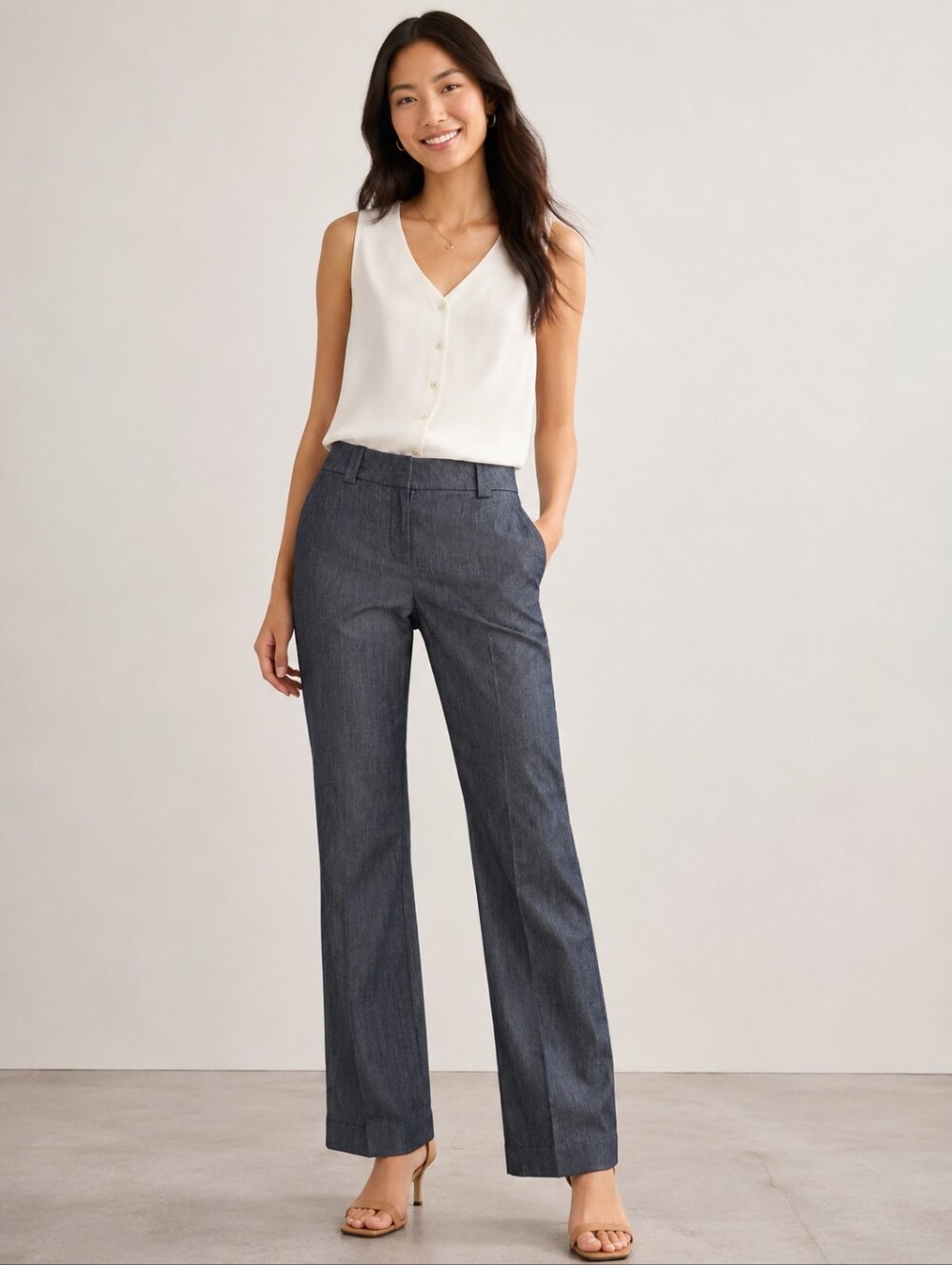 ❤️ LOFT JULIE CHAMBRAY TROUSER PANTS, LIGHTWEIGHT, 0P (25 PETITE)
